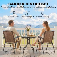 Outsunny 3 Piece Outdoor Bistro Set, Patio Conversation Furniture Set with 2 Folding Backrest Adjustable Armchairs and Glass Top Coffee Table, Brown(m-4)