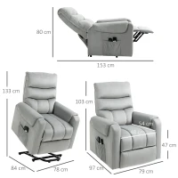 HOMCOM Sillón Relax Reclinable Eléctrico Levanta Personas, Sillón Elevador con 8 Puntos de Masaje, 2 Controles Remotos, Reposapiés, Tapizado en Pana, Acolchado Grueso, Bolsillo Lateral, Gris(m-3)