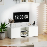 HOMCOM Mobilier TV pentru televizoare de până la 55", Suspendat sau pe Podea, Uși Soft Close, Gaura pentru Cabluri și Raft din Sticlă, Alb(m-2)