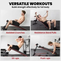 HOMCOM Foldable Sit Up Bench, Adjustable Abdominal Trainer with Resistance Bands, Padded Core Workout Bench for Home Gym Strength Training(m-4)