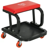 HOMCOM Taburete de Taller Móvil con Ruedas Bandeja para Herramientas y Estructura de Acero Carga 100 kg para Garaje Rojo(m-1)
