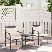 Outsunny Conjunto de Muebles de Jardín de Ratán Sintético con 2 Sillas con Cojines Acolchados y Mesa con Vidrio Templado Marrón(m-10)