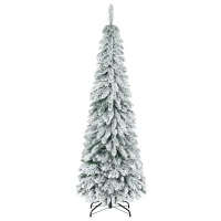 HOMCOM Künstlicher Weihnachtsbaum, 1,80 m, mit 523 Zweigen, Kunstschnee, lebensechtes Aussehen, schlanke Form(m-1)