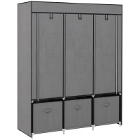 HOMCOM Armario de Tela Armario Ropero con 2 Barras 5 Estantes Abiertos 3 Cajones Cremallera Marco Acero 125x43x162,5 cm Gris(m-1)