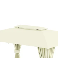 Outsunny Gazebo da Giardino 4x3m con Doppio Tettuccio, Pareti in Poliestere e Struttura in Acciaio, Beige(m-8)