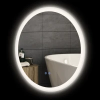 kleankin Espejo de Baño Redondo con Luces LED Ø60x3 cm Espejo Antivaho 3 Luces de Colores Función de Memoria Interruptor Táctil(m-11)
