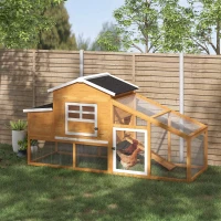 PawHut Pollaio per Galline Ovaiole da Esterno con Zona di Corsa, Pollaio per Galline da Esterno con Zona di Nidificazione e Vassoio Estraibile da Giardino in Legno, 200x80x105 cm(m-10)