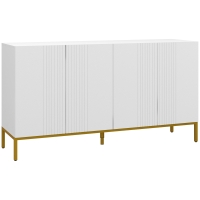 HOMCOM Aparador de Salón de 4 Puertas con Estantes Ajustables y Patas Doradas 140x40x75 cm para Entrada Dormitorio Blanco