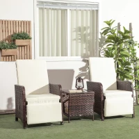 Outsunny 3 Pieces Rattan Bistro Set Balcony Furniture with Cushions, Storage Function - Cream White(m-10)