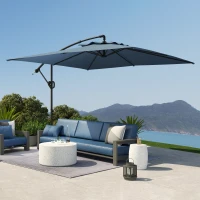 Outsunny Ombrellone Decentrato con Base e Croce, Prese d'Aria e Manovella, in Metallo e Poliestere, 3x3.25 m, Blu(m-9)