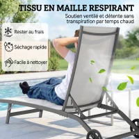 Outsunny Lot de 2 bains de soleil en aluminium et textilène avec roulettes dossier inclinable charge max. 150 Kg crème(m-7)