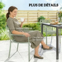 Outsunny Lot de 4 Chaises de Jardin Empilables en Polypropylène Anti-UV Accoudoirs et Dossier à Lattes Ergonomique Gris Vert(m-8)