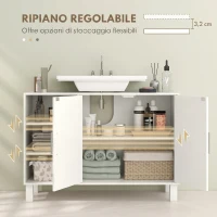 HOMCOM Mobile Sottolavabo per Bagno a 2 Ante, Ripiani Aperti, Ripiani Regolabili, Adatto a Lavabi senza Colonna,  90x30x63 cm, Crema(m-5)