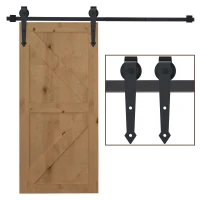 HOMCOM Kit per Porta Scorrevole in Stile Rustico con Binario 200cm e Rotelle, Nero(m-1)