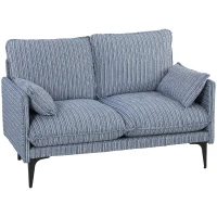 HOMCOM Divano 2 Posti in Tessuto con Braccioli, Imbottitura Spessa e 2 Cuscini, 131x78x83 cm, Blu(m-1)