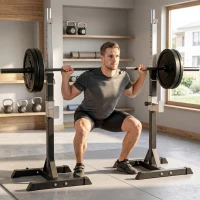 HOMCOM Set 2 Rack Porta Bilanciere in Acciaio, 2 Ganci con Altezza Regolabile, Capacità 150kg, 55x57x105-170cm, Nero(m-2)