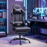 HOMCOM Chaise gaming ergonomique, fauteuil gamer avec support lombaire massant, dossier inclinable, hauteur réglable, noir(m-10)