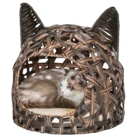 PawHut Cuccia per Gatti, Cesta per Gatti Adulti fino 4.5kg, Cesta in Vimini Sintetico a Forma di Gatto, Marrone(m-11)
