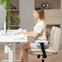 HOMCOM Silla de Oficina Piernas Cruzadas con Reposabrazos Abatible Asiento Ancho sin Ruedas Altura Ajustable Giratoria Crema(m-8)