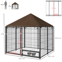 PawHut Outdoor Dog Kennel Puppy Play Pen with Canopy Garden Playpen Fence Crate Enclosure Cage Rotating Bowl 141 x 141 x 151 cm(m-3)