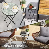 Outsunny Mosaic Outdoor Garden Table, 35.5cm Round Folding Coffee Table with Metal Frame for Balcony Terrace, Green(m-7)