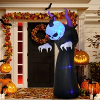 Outsunny Gespenst mit Kürbiskopf Halloweendeko aufblasbar mit blauem Flammeneffekt 88 x 79 x 210cm(m-10)