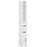 kleankin Columna Baño con 3 Puertas y 3 Estantes Mueble Auxiliar Alto de Estilo Moderno 15x17x120cm Blanco(m-11)