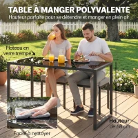 Outsunny Salon de Jardin Canapé d'Angle Extérieur 6 Pièces Coussins 10cm Table Haute et 2 Repose-pieds Gris(m-6)