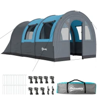 Outsunny Cort de Camping pentru 3 Persoane, Impermeabil, cu Zonă de Dormit și Zonă de Zi, din Poliester, 480x260x200 cm, Gri și Albastru(m-11)