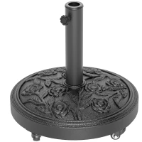 Outsunny Pied de parasol, socle parasol extérieur en résine 21 kg, pour mât de Ø 32/38/48 mm, avec roues, Ø 49 x 42 cm, noir(m-12)