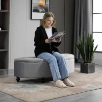 HOMCOM Sitzbank mit Stauraum Polsterbank mit Samtoptik, geöffnetem Deckel Sitztruhe mit Holzbeine, Truhenbank für Wohnzimmer Flur Schlafzimmer 120 x 46 x 42 cm, Grau(m-10)