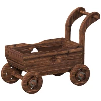 Outsunny Fioriera in Legno a Carretto con 4 Ruote, Maniglia e Fori di Drenaggio, 68x38x52 cm, Legno(m-1)
