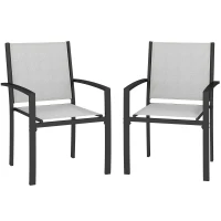Outsunny Lot de 2 chaises de jardin chaises empilables d'extérieur avec accoudoirs, cadre en acier 60 x 65 x 85 cm gris clair(m-12)