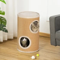 PawHut Torre Tiragraffi per Gatti a 2 Livelli in Sisal con Casette in Peluche per 1-2 Gatti, Marrone(m-10)