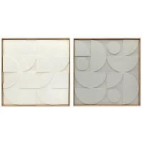 HOMCOM Lot de 2 tableaux abstraits 3D, décoration murale en bois géométrique, pour salon, chambre, bureau, 80 x 80 cm, blanc(m-1)