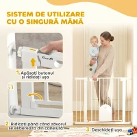 PawHut Poartă Reglabilă pentru Câini cu Ușă Mică și Închidere Automată, 75-103x76cm, Alb(m-4)