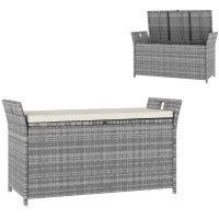 Outsunny Banc coffre de rangement extérieur en résine tressée 250L avec coussin amovible, pour jardin, balcon, blanc(m-11)