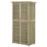 Outsunny Cobertizo Madera Caseta de Exterior Armario para Herramientas de Jardinería Persiana Delantera Compartimientos de Diferentes Tamaños 87x46.5x160cm Madera Maciza(m-11)