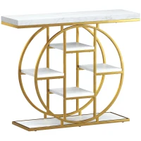 HOMCOM Masă consolă pentru hol Mobilier de intrare industrial 6 rafturi depozitare blat 4cm 100 x 30 x 81,5cm Alb(m-1)