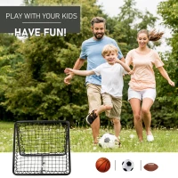 HOMCOM Angle Adjustable Double Sided Rebounder Net Training Aid Target Soccer Goal Kickback For Football, Baseball, Basketball - 75L x 75W cm(m-4)