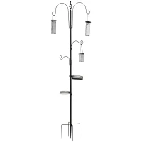 PawHut Station d'alimentation pour oiseaux en acier, mangeoir à oiseaux sur pied 208H cm avec 4 crochets, noir(m-12)