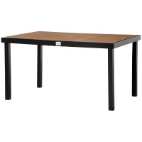 Outsunny Table à manger de jardin pour 6 personnes, en aluminium, 140 x 90 x 74 cm, aspect bois naturel(m-12)
