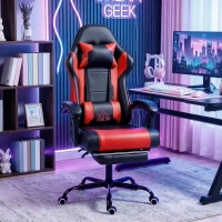 HOMCOM Silla Gamer con Lumbar Masaje Vibración Reclinable 155° Altura Ajustable Reposacabezas y Reposapiés Retráctil Rojo(m-9)