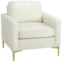 HOMCOM Poltrona de Sala Estofada em Veludo Acolchoamento Espesso Assento Amplo Apoio de Braços Almofada 81x77x81 cm Creme(m-1)