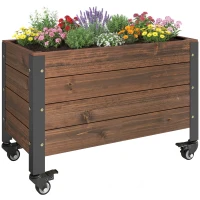 Outsunny Hochbeet Holz, Pflanzbeet mit Rolle, mobile Frühbeet Gartenbeet Blumenkasten 60 x 30 x 41cm für Garten Balkon(m-12)