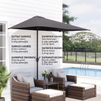 Outsunny - Umbrelă de perete în formă de semilună, economisitoare de spațiu, cu deschidere prin manivelă, gri(m-9)