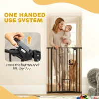 PawHut Extra Tall Pet Gate, Indoor Dog Safety Gate, with Cat Flap, Auto Close, 74-80cm Wide - Black(m-6)
