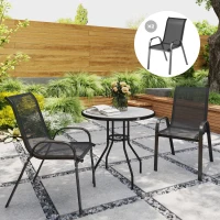 Outsunny Set 2 Sedie da Giardino Impilabili con Braccioli Curvi, in Acciaio e Tessuto Traspirante, 54x71x93 cm, Nero(m-9)