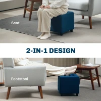 HOMCOM Velvet-Feel Square Ottoman - Blue(m-4)