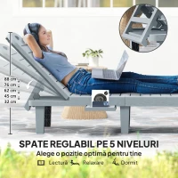 Outsunny Set de 2 șezlonguri, șezlonguri cu tăvi retractabile, înclinabile, suprafață efect lemn, 62 x 158 x 88 cm, gri(m-4)